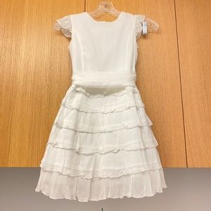 Girl's White Ruffled Formal Dress